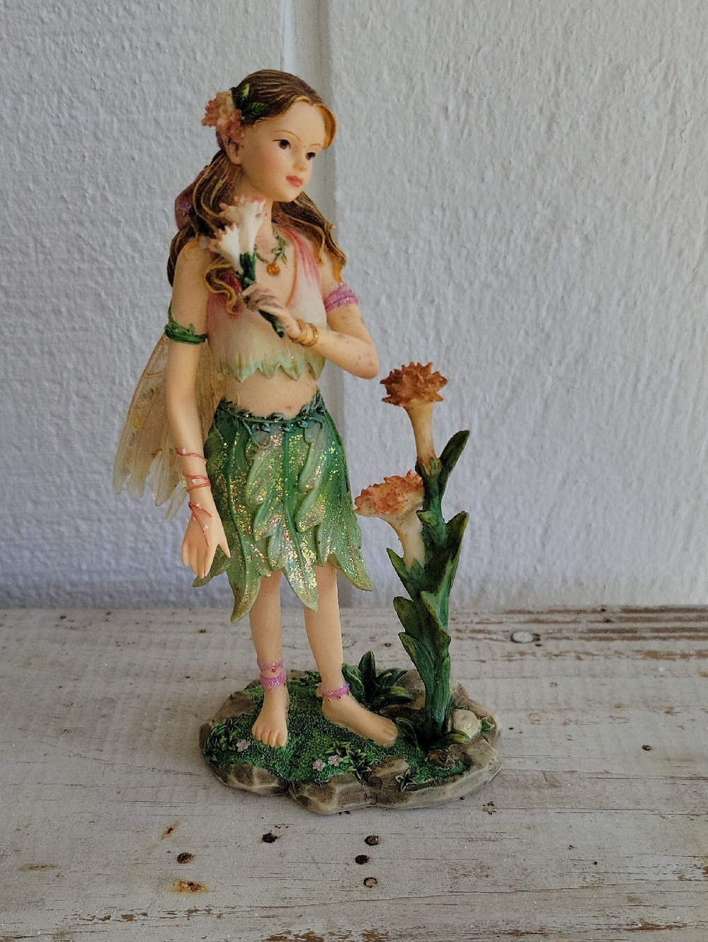 Green & Pink Fairy Figurine Decorative Accent